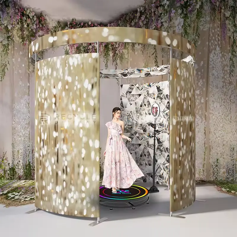 Classic standard photo booth rental with curtain enclosure in Orlando