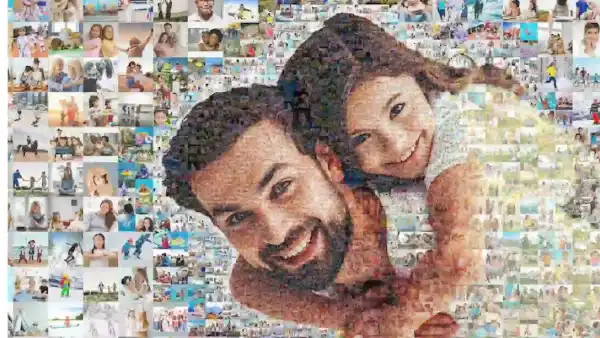 Photo mosaic wall built from guest photos at an Orlando event
